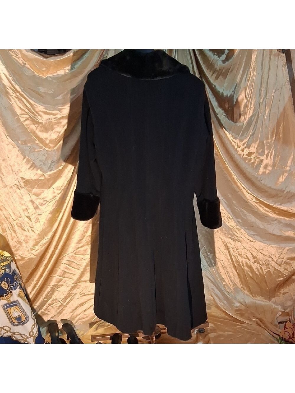 Braefair Black Trench Coat With Fur Collar Size 8 - Picture 4 of 4